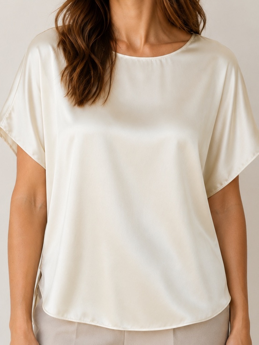 Banana Republic Cream Satin Short Sleeve Blouse